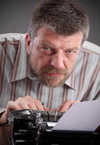 This grumpy guy at a typewriter needs a book proposal written.